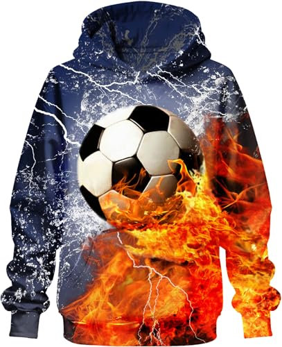 PADOLA Hoodie Kinder 3D Druck Kapuzenpullover für Jungen 5-14 Jahren Kinder Hoodie Sport Motiv Langarmshirt Lustiger Pullover Gedrucktes Sweatshirt Activewear Fußball Hoodies (L, 2 Fußball)