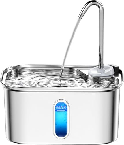 Fontaine à eau en acier inoxydable pour chat - 2,6 l - 88 oz - Fontaine à eau pour chat - Fontaine à eau pour animaux de compagnie - Distributeur d'eau pour chien sans BPA (fontaine de fenêtre avec 4
