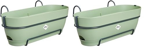 Elho Vibia Campana Balconnière Allin1 50 - Planteur pour Balcon - Ø 50.4 x H 17.7 cm - Vert/Vert Pistache (Lot de 2)
