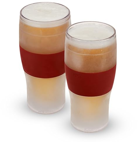 Host Freeze Beer Glasses, Frozen Brew Mugs, Freezable Pint Glass Set, Insulated Beer Glass to Keep Your Drinks Cold, Double Wall Insulated Glasses, Gift for Dad, 16 oz, Set of 2, Crimson