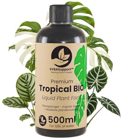 SYBASupport Flüssigdünger für Grünpflanzen – 500ML Veganer Pflanzendünger für Monstera, Philodendron, Alocasia & Tropenpflanzen – Hochkonzentriert für 125L Gießwasser Für Zimmerpflanzenliebhaber