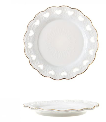 Stoviglie Con Bordo in Oro Rilievo Piatto Ceramica Per Uso Domestico Bistecca Occidentale Ornamenti Da Dessert (6 in,Stile A)