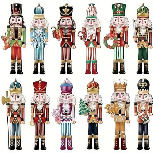 XINFTEU Weihnachts-Nussknacker-Ornamente Aus–8 cm-Figuren,Soldat, Nussknacker-Pup-pe,Hölzerne Nussknacker-König-Figuren,Hängende Ornamente Für Traditionelle Weihnachtsbaumdekoration (12)