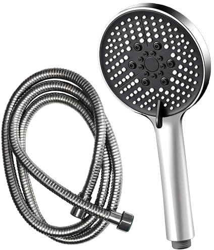 KRUMAD Duschkopf mit Schlauch - 5-Stufen Handbrause mit 200 Düsen - Edelstahl Duschschlauch 1,5m - Shower Head aus ABS+Silikon - Bad Zubehör für Regendusche, Badezimmer und Dusche