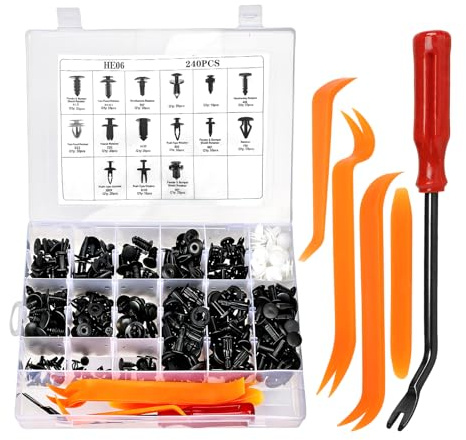 240PCS Car Trim Clips Set 15 Types Car Plastic Rivets with Removal Tools | Universal Car Fixing Clips Assorted Retainer Clips Bumper Fender Panel Clips Door Trim Retainer Auto Push Pin Rivets Set