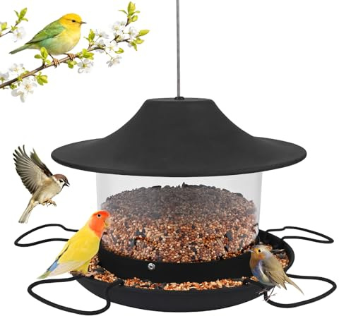Gaethra Vogelfutterhaus zum Aufhängen, 1800ml Faltbarer Futterhaus für Vögel, Vogelhaus zum Aufhängen, Vogelfutterhaus Höhenverstellbar, Vogelhaus Wetterfest für Garten, Balkon (Grau)
