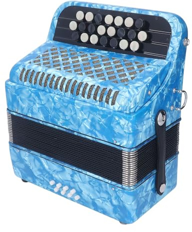 Badafaci 22-Tasten-8-Bass-Akkordeon, Professionelles Knopfakkordeon mit Doppeltem Schulterrucksack, ABS-Holz-Metallkonstruktion für Aufführungsprüfungen (Himmelblau)