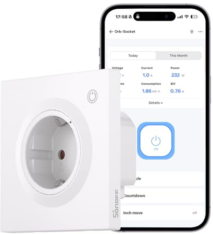 SONOFF Fusion, Orb Socket(Schuko), WS01TPF-E, Intelligente Wandsteckdose, Matter kompatibel, 2,4 GHz WLAN, EU-Standard, 16A, 4000W, Energieüberwachung, Überlastschutz, funktioniert mit Alexa/Siri