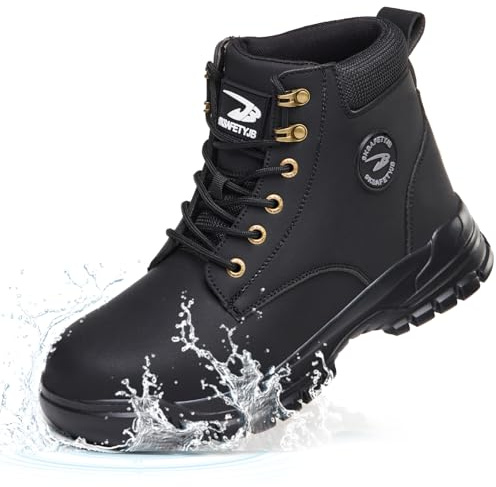 NACKINg Chaussures de Sécurité Hommes Femmes Imperméable Bottines de Sécurité avec Embout en Acier Légère Montante Chaussures de Travail Antidérapant Basket de Securite, Noir, EU 45