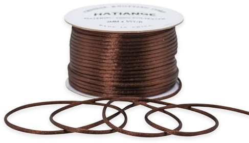Cordon queue de rat en satin marron 2 mm pour la fabrication de bijoux, bracelets, colliers, perles, macramé, nœud chinois, loisirs créatifs - 49,7 m