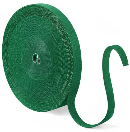 NUTKIT 15M Garden Tape Plant Tie, 10mm Plant Ties Tape (Green) | Fastening Tape Hook and Loop Cable Ties, Securing Strap for Outdoor Plants for Climbing Plants, Shrubs, Trees and Cable