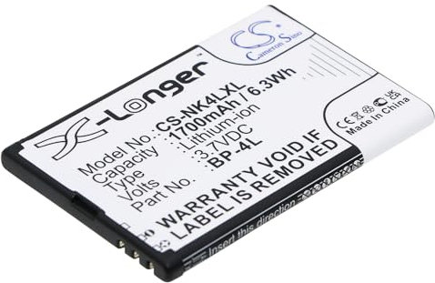CS-NK4LXL Akku 1700mAh Kompatibel mit [Nokia] 6760 Slide, Clipper, E52, E55, E61i, E63, E71, E71x, E72, E90, E90 Communicator, E90i, N810, N810 Internet Tablet, WiMAX Edition, N97, RM-683, RM-784, RM