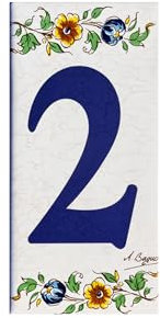 CHIFFRE 2 NUMERO DE PORTE EN CERAMIQUE DECORATION MOUSTIER