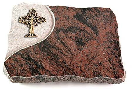 Grabplatte, Grabstein, Grabkissen, Urnengrabstein, Liegegrabstein Modell Folio 40 x 30 x 5 cm Aruba-Granit, poliert inkl. Gravur (Bronze-Ornament Baum 2)
