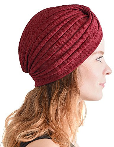 CHARM Krepp Twist Turban Unisex - Boho Kopftuch Arabische Sikh Kostüm Festival Dunkelrot