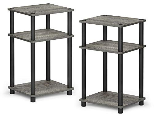 Furinno Beistelltisch mit 3 Ebenen, holz, Französische Eiche Grau/Schwarz, 34.04 x 29.21 x 57.91 cm