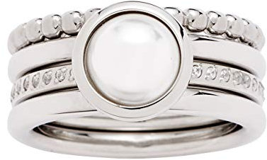 Jewels by Leonardo Damen-Ring Perla, Edelstahl mit Imitationsperle und Schliffkristallen, Größe 17, 016868