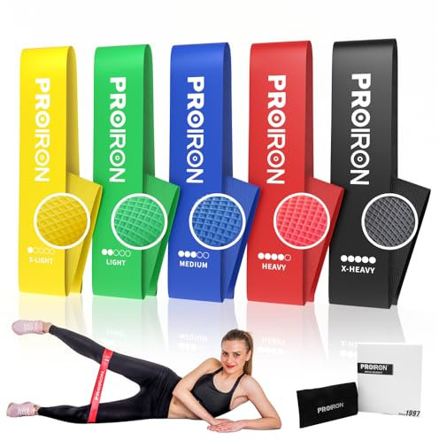 PROIRON Fitnessbänder Widerstandsbänder Anti-Rutsch Fitnessband Gymnastikband aus Naturlatex für Muskelaufbau Pilates Yoga Gymnastik usw 5er Set Latex Loop Bänder Set 5-Stärken
