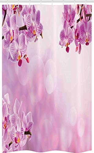 ABAKUHAUS Rosa Schmaler Duschvorhang, Orchid Frühling Blütenblätter Spa, Badezimmer Deko Set aus Stoff mit Haken, 120 x 180 cm, Rosa