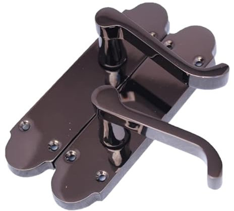 Haven Heritage Black Nickle Shaped Door Handle Victorian Design Scroll Lever On Back Plate Size 170mm x 42mm. Sold as 1 x Pair (Latch Handle x 1)