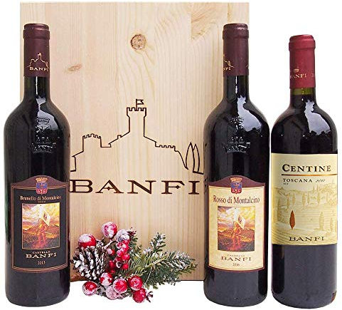 Vini Brunello Rosso Montalcino e Rosso Toscana Cantina Banfi in Cassetta Legno Originale – Confezioni Regalo Vini Pregiati per Occasioni Importanti - cod V166