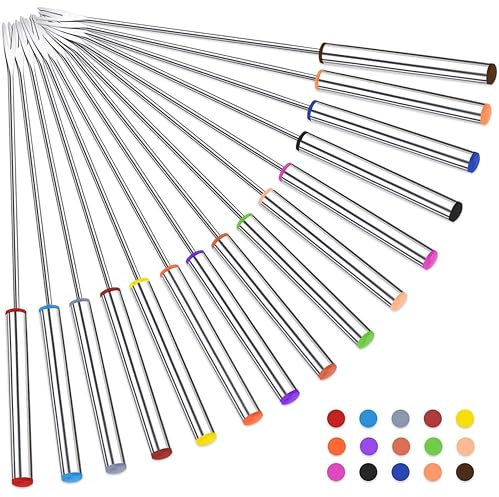 15pcs 9.6 Inch Fondue Sticks, Smores Sticks, Stainless Steel Fondue Forks with Heat Resistant Handle for Roast Meat Chocolate Dessert Cheese Marshmallows
