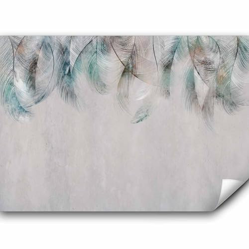 murando - Vlies Fototapete Feder 350x256cm Foto tapete Schlafzimmer Wohnzimmer Vliestapete XXL Wandtapete Motivtapeten 3d Effekt Wand Dekoration - Boho Abstrakt Ornament türkis grau b-A-0764-a-a