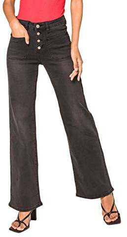 Nina Carter Flared Bootcut Jean pour Femme Taille Haute Évasé Vintage Effet Usé Stretch, Gris foncé (P139-3), XS