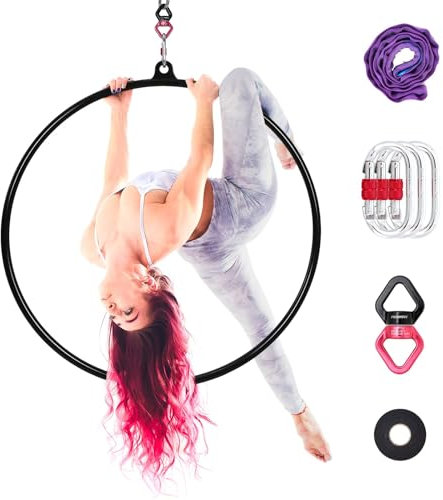 PRIORMAN Lyra Hoop - Aerial Hoop Set with Aerial Rigging, Steel Aerial Ring Tested XXXLBS. Circus Props Great for Dancing Studio, Aerial Fitness. (Silver, Hoop Dia:85cm-Tube Dia:25mm)