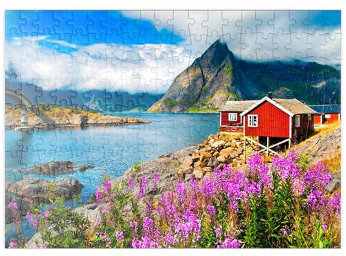 MyPuzzle Typische rote Fischerhäuser in einem Hafen auf den Lofoten, Norwegen - Premium 200 Teile Puzzle - MyPuzzle Sonderkollektion von Puzzle Galaxy