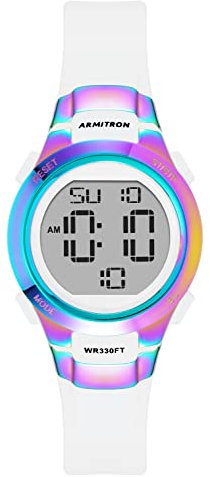 Armitron Sport Women's Digital Chronograph Resin Strap Watch, 45/7012 White/Iridescent Rainbow