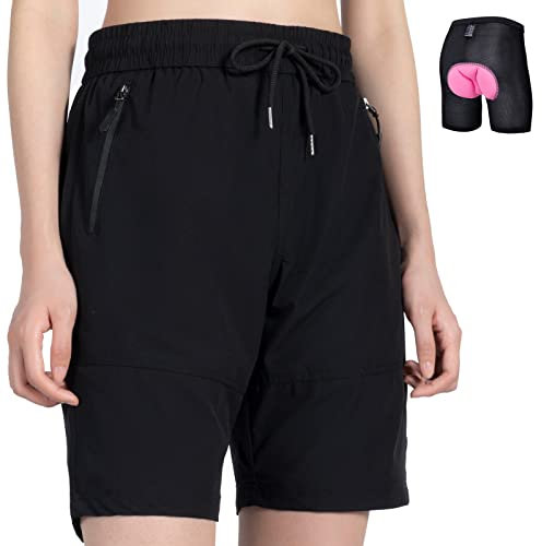 Gouxry MTB Kurz Hose Damen, Fahrradhose Radhose Radlerhose Verdicken Trennbar Gepolstert Damen Kurz Schnelltrocknend Mountainbike Outdoor Shorts(M, Schwarz)