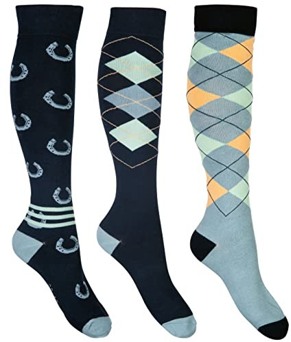 HKM Reitsocken Cardiff (3er Set) dunkelblau/Salbei 30-34