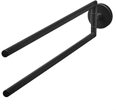 AMARE Luxus Handtuchstange 2-armig | Schwarz matt | Bohren oder Kleben | Handtuchhalter für Handtücher und Gästehandtücher | Handtuchhaken aus Edelstahl | Handtuchspender Größe 48 x 8 x 5,5 cm