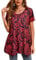 Enmain Tunica Donna Maniche Corte Maglietta Paisley Floreali Bluse Cime Lunga e Ampia Elegante Scollo Tondo Magliette con Volant,Rosso,S