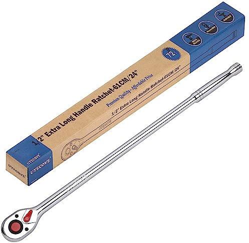 UYECOVE 1/2-Inch Drive Ratchet Wrench, 1/2 Ratchet Wrench Long Handle, Socket Wrench, 72-Tooth Quick-release Reversible Cr-Mo Head, Chrome Steel Made - 24''61cm