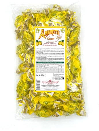 Chiostro di Saronno Amaretti del Chiostro Morbidi al Limone 900 g, Amaretti Morbidi Gusto Limone, Amaretti di Saronno, Incartati a Mano Singolarmente, Confezione Maxi Formato