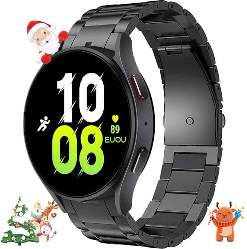 Miimall Kompatibel mit Samsung Galaxy Watch 7/FE/6/5/5 Pro/4 Armband 40mm 44mm 45mm, Titanstahl Metall Doppelte Faltschließe Verstellbares Armbänder für Galaxy Watch 6 Classic 43mm 47mm-Schwarz