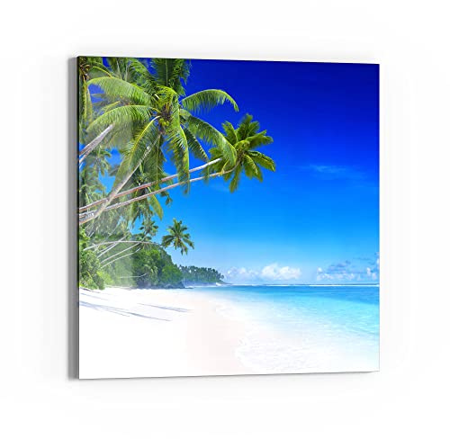 DEQORI Glasbild Echtglas | Motiv Palmen am Sandstrand | quadratisch einteilig 30x30 cm | schöne Dekoration | Wandbild für Wohnzimmer, Schlafzimmer, Flur & Küche | moderne Wanddeko