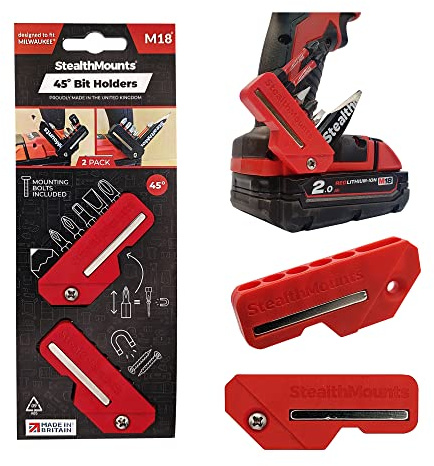StealthMounts Milwaukee M18 45° Rot Magnetischer Bit-Halter | Bit Organizer für Bohrer | Idealer Bit-Halter für Milwaukee M18-Bohrer und -Schlagschrauber (2er Pack)