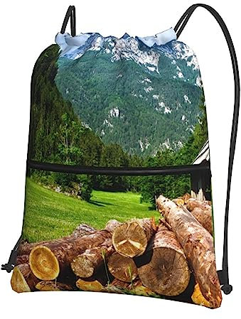 VACSAX Rucksack mit Kordelzug, wasserabweisend, Motiv: Schweizer Alpen, Landschaftsdruck, Sportbeutel, Turnbeutel, Schwarz , One size