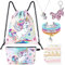 10 PCS Einhorn Turnbeutel mit Kordelzug Set - Regenbogen Einhorn Kordelzug Tasche für Mädchen Kordelzug Tasche Geschenke Kosmetiktasche Schlüsselanhänger Armband Halskette Haarbänder Kinder Mädchen