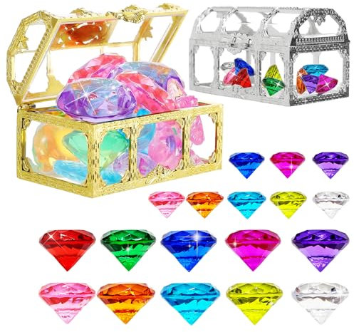 Leafs Edelsteine für Kinder 130 Stück Diamanten Kinder Acryl Diamanten Deko + 2 Piratenschatz Schatztruhe für Tischdekorationen Vasen und Aquarien Deko (Farbmischung)