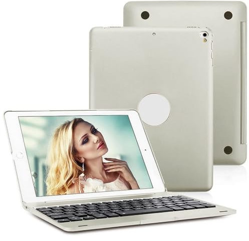 HEUCYL Funda con Teclado para iPad 9.7 2018 6th Gen 2017 5th Gen iPad Pro 9.7 iPad Air 2 & 1 con Pantalla Giratoria 135°, Estuche Rígido Tipo Folio con Teclado Bluetooth Desmontable,Silver Grey