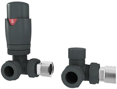 UK Radiators Thermostatic Radiator Valve (TRV) 15mm Corner Lockshield Valve in Anthracite Grey Colour - Energy Saving 1/2 x 15mm Corner Radiator Valve