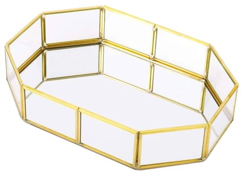 Vassoio a Specchio in Vetro Dorato 31,5x22x5cm Vassoio Decorativo Oro Vassoio Metallo Specchio Vassoio Vintage Specchio per Gioielli Profumi Cosmetici, Vassoio da Bagno Vetro (Oro)