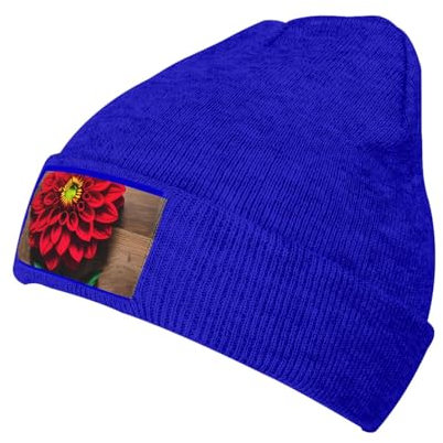 Hochwertige Strickmütze mit Holzbrett, Retro-Blume, rote Dahlie, stilvolle Unisex-Mütze für den Winter, erleben Sie ultimative Wärme und Stil, Holzbrett Retro Blume Red Dahlia, Einheitsgröße