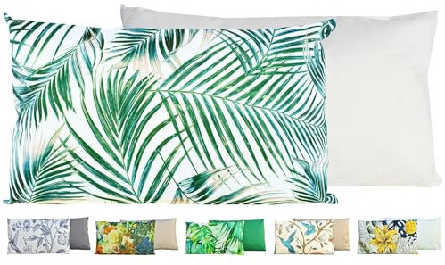 JACK Outdoor Lounge Kissen 30x50cm Motiv Dekokissen inkl. Füllung Wasserfest Sitzkissen Garten Stuhl, Farbe:Palmenblätter