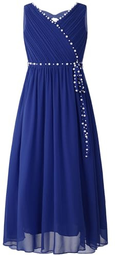 Miutii Mädchen Kleid Festlich Lang Prinzessin Kleid mit Perlen Gürtel Hochzeit Blumenmädchenkleid Festzug Partykleid Ballkleid