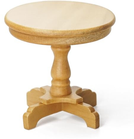 Odoria Puppenhaus Beistelltisch Tisch Miniatur: 1/12 Maßstab Nachttisch Rund für Wohnzimmer Schlafzimmer Natur - Mini Möbel Holz mit Sockel Natürlich